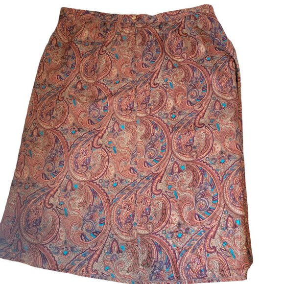 Contemporary Classics Red Floral Paisley Print Midi Tea Length Skirt - Picture 4 of 16